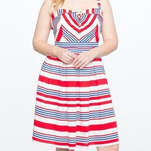 Blue & Red Stripe Sweetheart Fit & Flare Dress –